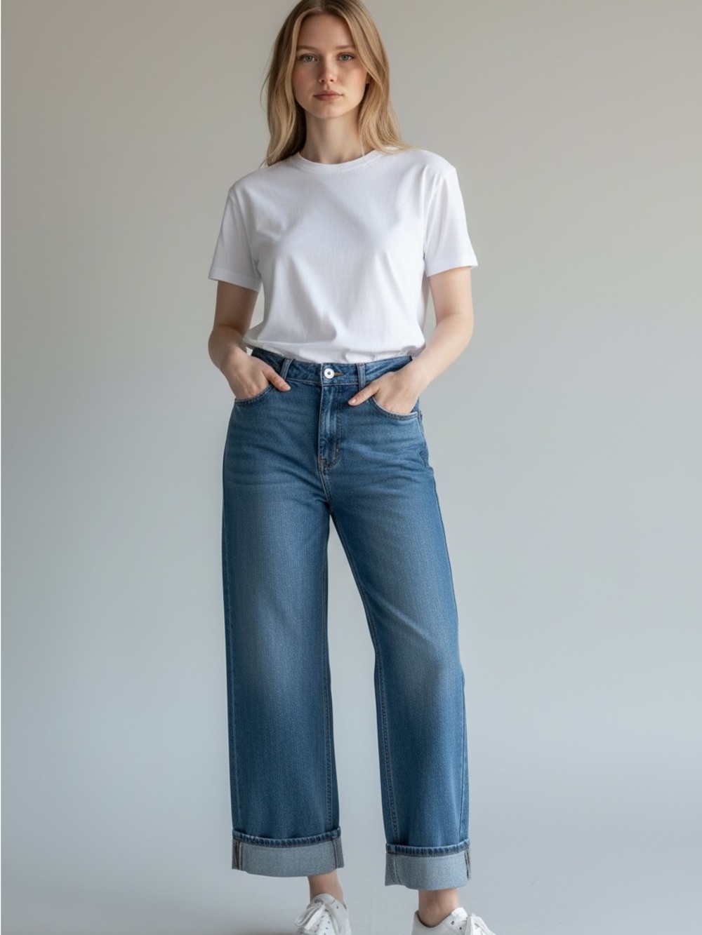 Judy Blue High Rise Wide Leg Cuff Hem Denim Jeans 27 Pockets Stretch Comfy Chic